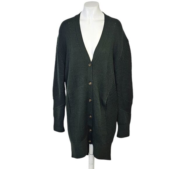Kit and Ace Long Line Button Front Cardigan, Merino Wool, Green, Oversized, XS/S - Picture 1 of 11